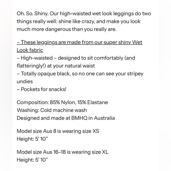 Blackmilk Wet Look High Waisted Pocket Black Leggings Small - Picture 8 of 11